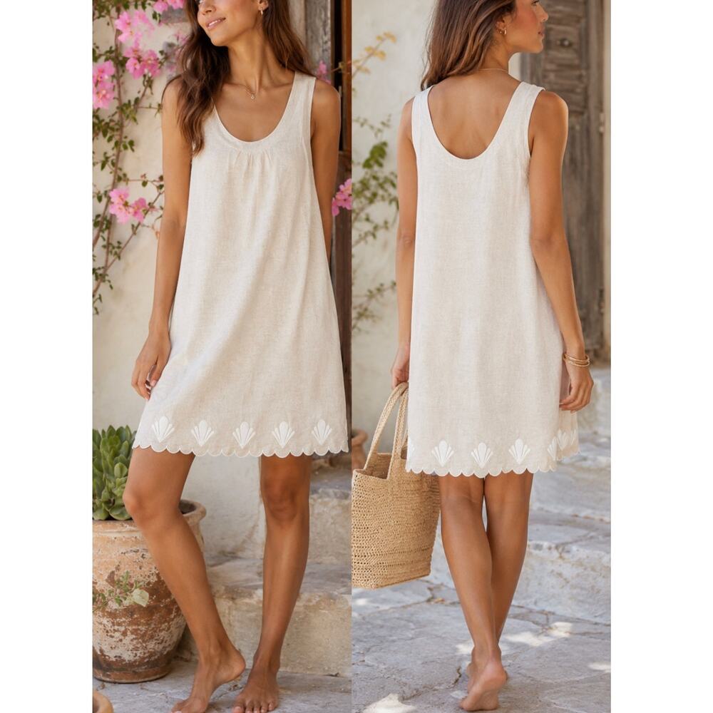 Calypso St. Barth Linen Rayon Cover Up Dress Embroidered Hem Resort Coastal NWOT